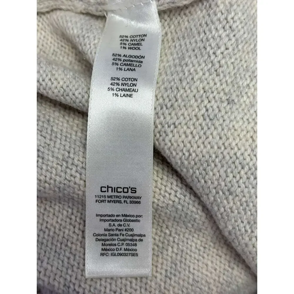 Chico's Knit Open Front Sweater Coat Womens Size 4 US XXL Ivory Embroidered NEW